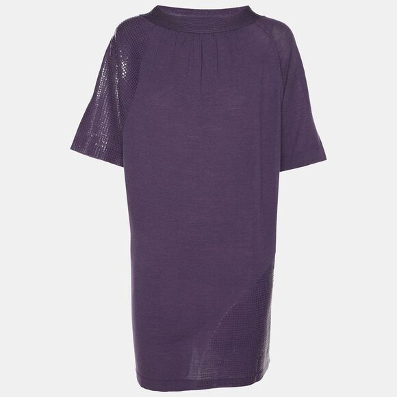 Marina Rinaldi Purple Stretch Knit Sequin Neck Tie Tops L